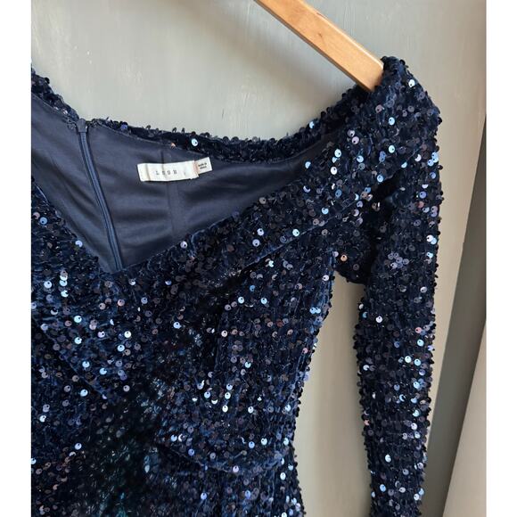 LUSH Blue Sequin One-Shoulder Bodycon Cocktail Dress Sparkly Party Mini Sz S - Picture 5 of 14